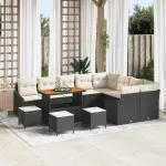Set de canapele pentru grădină cu pernă 13 pcs Negru poliratan GartenMobel Dekor