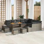 Set de canapele pentru grădină cu pernă 13 pcs Gri poliratan GartenMobel Dekor