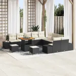 Set de canapele pentru grădină cu pernă 13 pcs Negru poliratan GartenMobel Dekor