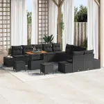 Set de canapele pentru grădină cu pernă 13 pcs Negru poliratan GartenMobel Dekor