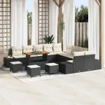 Set de canapele pentru grădină cu pernă 14 pcs Negru poliratan GartenMobel Dekor