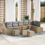 Set de canapele pentru grădină 9 pcs Bej poliratan GartenMobel Dekor
