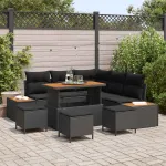 Set de canapele pentru grădină 9 pcs Negru poliratan GartenMobel Dekor