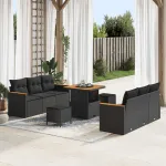 Set de canapele pentru grădină 9 pcs Negru poliratan GartenMobel Dekor