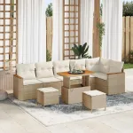Set de canapele pentru grădină 9 pcs Bej poliratan GartenMobel Dekor