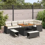 Set de canapele pentru grădină 9 pcs Negru poliratan GartenMobel Dekor