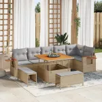 Set de canapele pentru grădină 9 pcs Beige și gri deschis GartenMobel Dekor