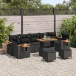 Set de canapele pentru grădină cu pernă 10 pcs Negru GartenMobel Dekor