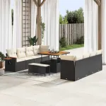 Set de canapele pentru grădină cu pernă 11 pcs Negru și Crem GartenMobel Dekor