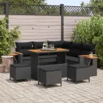 Set de canapele pentru grădină cu pernă 9 pcs Negru GartenMobel Dekor