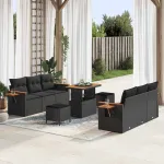 Set de canapele pentru grădină cu pernă 9 pcs Negru GartenMobel Dekor