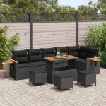 Set de canapele pentru grădină cu pernă 10 pcs Negru GartenMobel Dekor