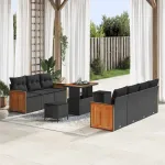 Set de canapele pentru grădină cu pernă 10 pcs Negru GartenMobel Dekor