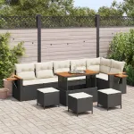 Set de canapele pentru grădină cu pernă 10 pcs Negru și Crem GartenMobel Dekor