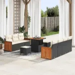 Set de canapele pentru grădină cu pernă 10 pcs Negru și Crem GartenMobel Dekor