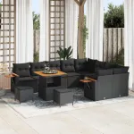 Set de canapele pentru grădină cu pernă 12 pcs Negru GartenMobel Dekor