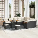 Set de canapele pentru grădină cu pernă 12 pcs Negru și Crem GartenMobel Dekor