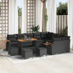 Set de canapele pentru grădină cu pernă 13 pcs Negru GartenMobel Dekor