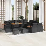 Set de canapele pentru grădină cu pernă 14 pcs Negru GartenMobel Dekor