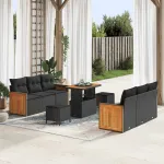 Set de canapele pentru grădină cu pernă 9 pcs Negru GartenMobel Dekor