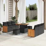 Set de canapele pentru grădină cu pernă 9 pcs Negru GartenMobel Dekor