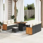 Set de canapele pentru grădină cu pernă 9 pcs Negru și Crem GartenMobel Dekor