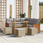 Set de canapele pentru grădină 9 pcs Beige și gri deschis GartenMobel Dekor