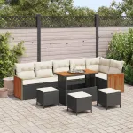 Set de canapele pentru grădină cu pernă 10 pcs Negru și Crem GartenMobel Dekor