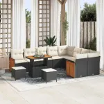 Set de canapele pentru grădină cu pernă 12 pcs Negru și Crem GartenMobel Dekor