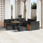 Set de canapele pentru grădină cu pernă 13 pcs Negru GartenMobel Dekor