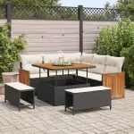Set de canapele pentru grădină cu pernă 8 pcs Negru și Crem GartenMobel Dekor