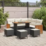 Set de canapele pentru grădină cu pernă 9 pcs Negru și Crem GartenMobel Dekor