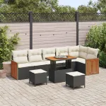 Set de canapele pentru grădină cu pernă 9 pcs Negru și Crem GartenMobel Dekor