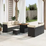 Set de canapele pentru grădină 9 pcs Negru și Crem poliratan GartenMobel Dekor