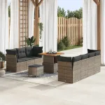 Set de canapele pentru grădină cu pernă 10 pcs Gri poliratan GartenMobel Dekor
