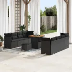 Set de canapele pentru grădină cu pernă 11 pcs Negru poliratan GartenMobel Dekor