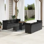 Set de canapele pentru grădină cu pernă 11 pcs Negru poliratan GartenMobel Dekor