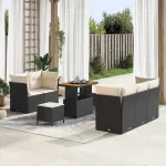 Set de canapele pentru grădină cu pernă 8 pcs negru și crem GartenMobel Dekor