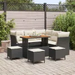 Set de canapele pentru grădină cu pernă 9 pcs negru și crem GartenMobel Dekor