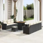 Set de canapele pentru grădină cu pernă 10 pcs negru și crem GartenMobel Dekor