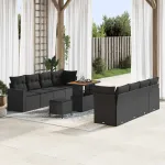 Set de canapele pentru grădină cu pernă 12 pcs Negru poliratan GartenMobel Dekor