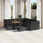 Set de canapele pentru grădină cu pernă 13 pcs Negru poliratan GartenMobel Dekor