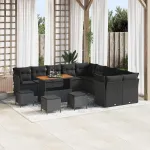 Set de canapele pentru grădină cu pernă 14 pcs Negru poliratan GartenMobel Dekor