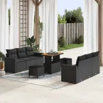 Set de canapele pentru grădină cu pernă Manual 9 pcs Negru GartenMobel Dekor