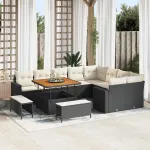 Set de canapele pentru grădină 13 pcs Negru și Crem poliratan GartenMobel Dekor
