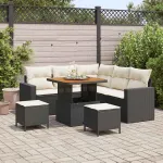 Set de canapele pentru grădină 9 pcs Negru și Crem poliratan GartenMobel Dekor