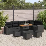 Set de canapele pentru grădină cu pernă 12 pcs Negru poliratan GartenMobel Dekor