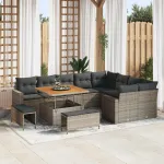 Set de canapele pentru grădină cu pernă 13 pcs Gri poliratan GartenMobel Dekor