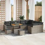 Set de canapele pentru grădină cu pernă 13 pcs Gri poliratan GartenMobel Dekor