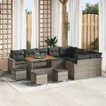 Set de canapele pentru grădină cu pernă 14 pcs Gri poliratan GartenMobel Dekor